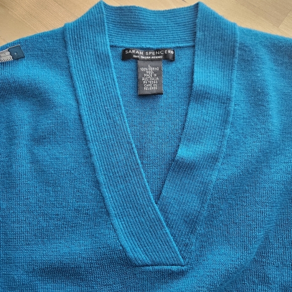 Sarah Spencer 100% Italian Merino Wool V-Neck Sweater Sz Large Blue - Picture 5 of 12